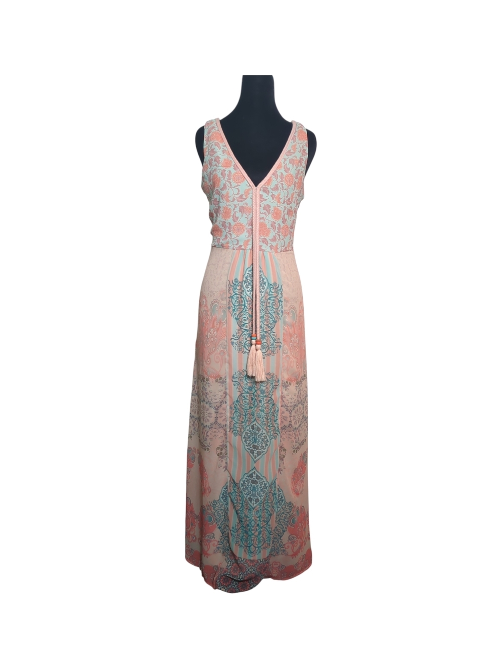 Soft Surroundings Peach and Teal Paisley Maxi Dress